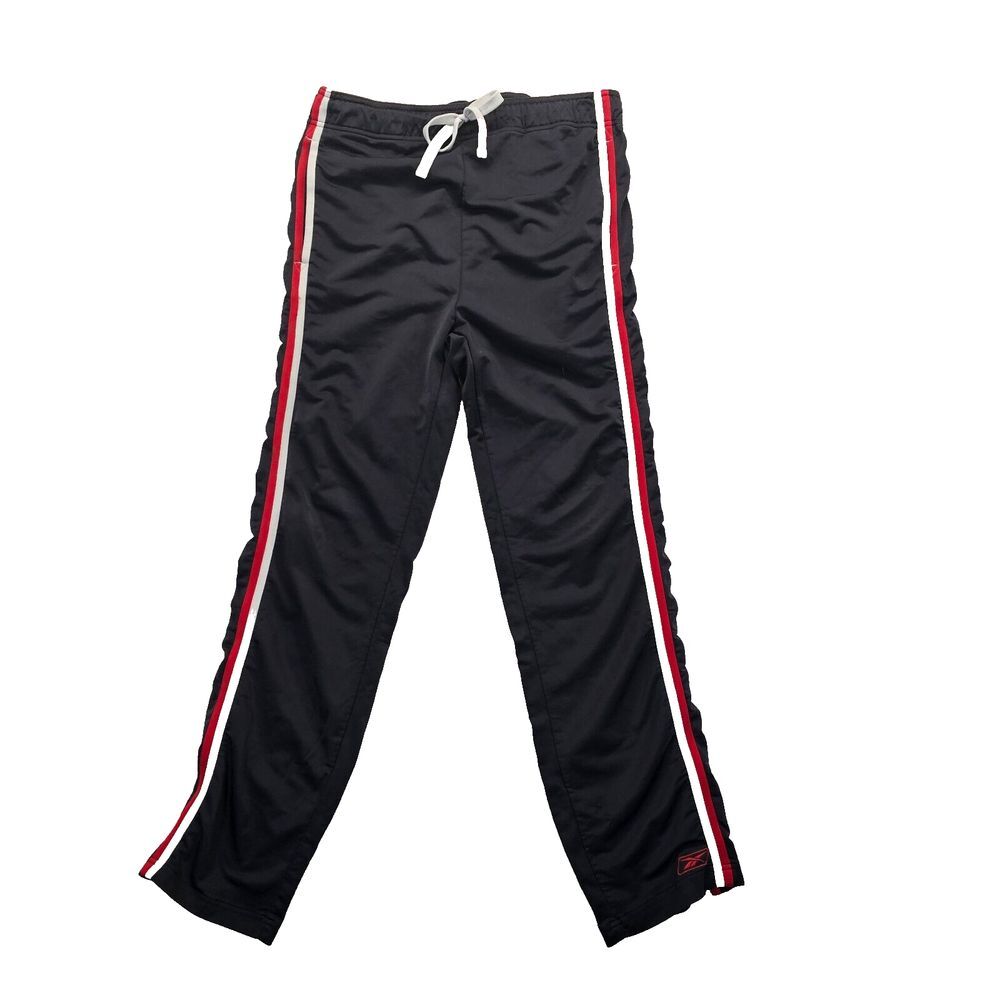 VTG Reebok Track Pants Athletic Drawstring Waist Ankle Zip Striped Black‎ Men XL